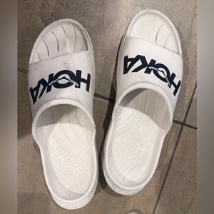 Hoka White Slide Sandals with Black Logo Size 14